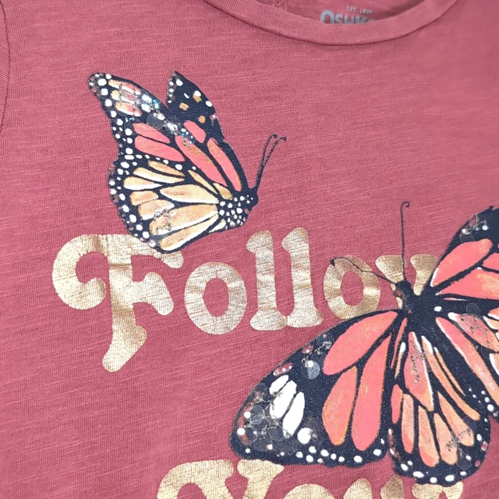 Oshkosh Heart Long Sleeve Tshirt Gold Butterfly Sequin Girls Size 8 Top
